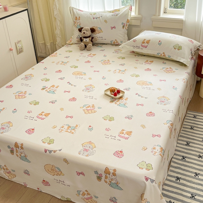 91家纺网 家纺一手货源 找家纺 菲梵家纺 2025新款小清新喷气印花全棉单品被套 可爱猫咪