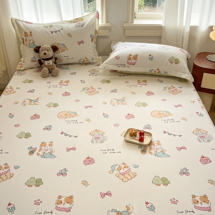 91家纺网 家纺一手货源 找家纺 菲梵家纺 2025新款小清新喷气印花全棉单品被套 可爱猫咪