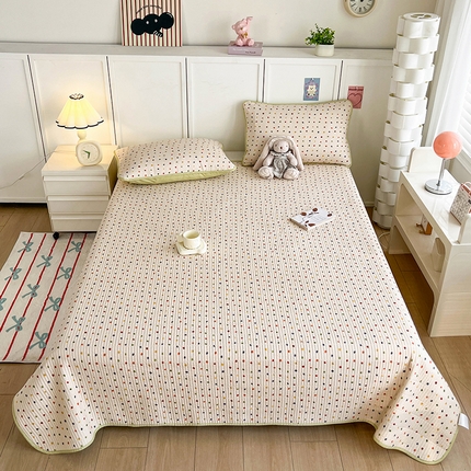 91家纺网 家纺一手货源 找家纺 沐纯家居  2025新款40支双面纯棉印花床盖三件套 波点多多