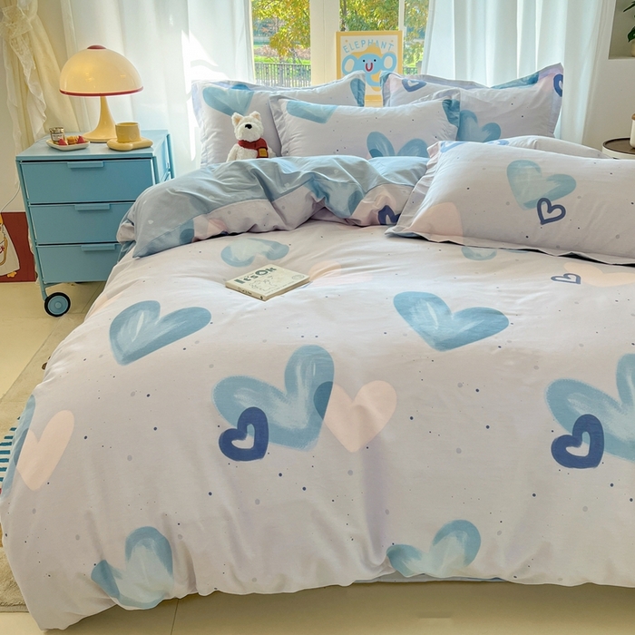 91家纺网 家纺一手货源 找家纺 菲梵家纺 2025新款小清新喷气印花全棉单品被套 浪漫心语