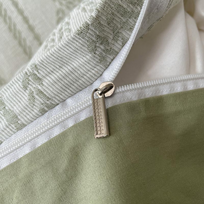 91家纺网 家纺一手货源 找家纺 ab家纺 2025新款全棉三层纱小提花四件套 暖阳-浅绿