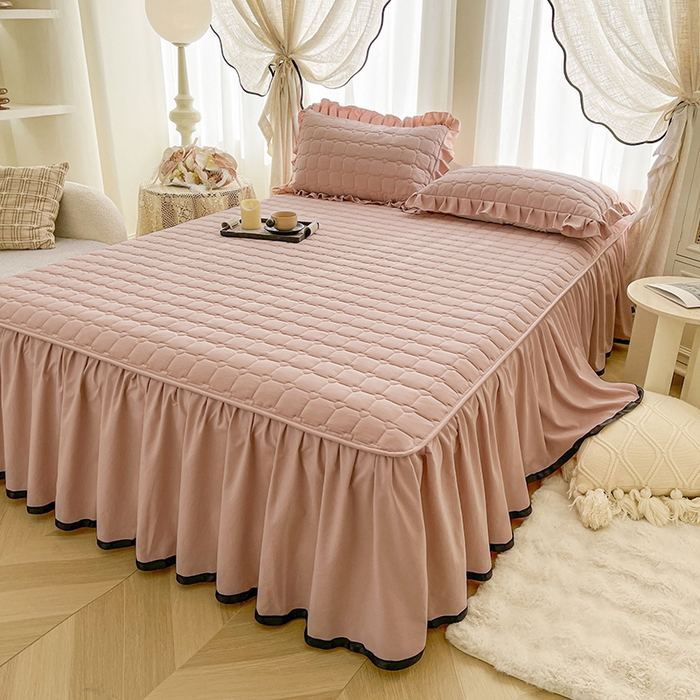 91家纺网 家纺一手货源 找家纺 笠裙家纺 2025新款防水款A类原棉水洗棉夹大豆棉加厚床裙-爱格系列 爱格-豆沙