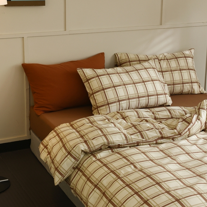 91家纺网 家纺一手货源 找家纺 梦可莱家居 2025新款全棉针织四件套【加大系列】 格纹