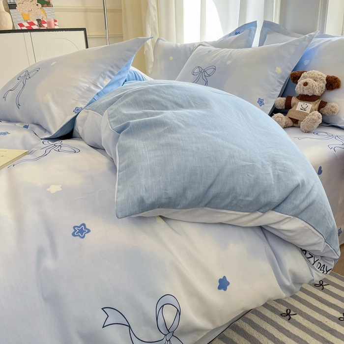 91家纺网 家纺一手货源 找家纺 菲梵家纺 2025新款小清新喷气印花全棉单品被套 蝶舞恋曲