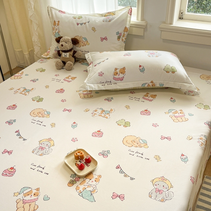 91家纺网 家纺一手货源 找家纺 菲梵家纺 2025新款小清新喷气印花全棉单品被套 可爱猫咪