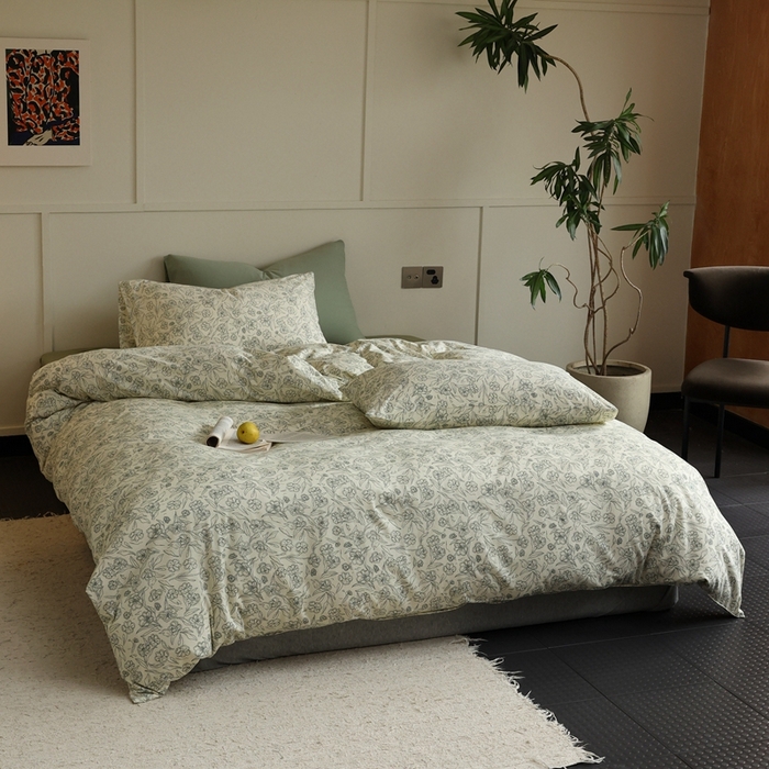 91家纺网 家纺一手货源 找家纺 梦可莱家居 2025新款全棉针织四件套【加大系列】 春晓绿