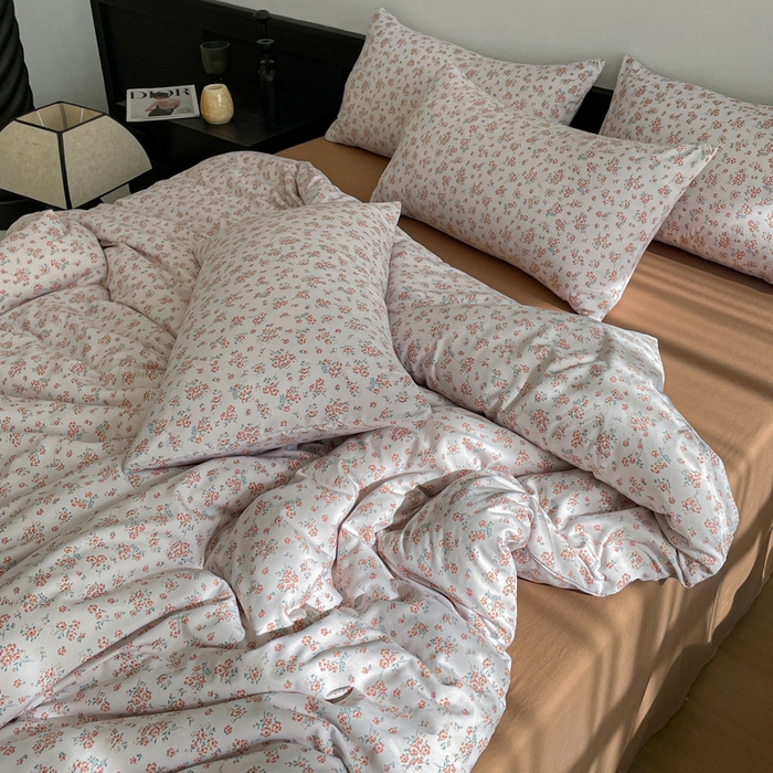 91家纺网 家纺一手货源 找家纺 仟网汇 2025新款小清新有氧针织棉双层纱系列四件套 微拉