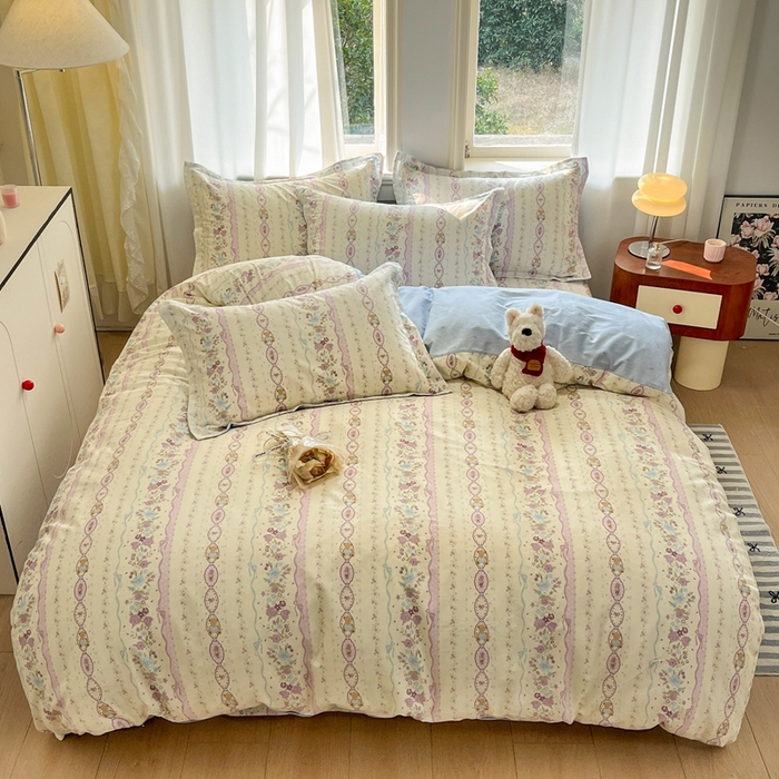 91家纺网 家纺一手货源 找家纺 菲梵家纺 2025新款小清新喷气印花全棉单品被套 紫藤蔓蔓