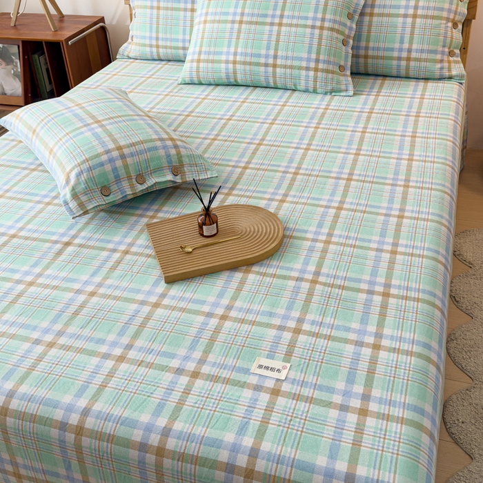 91家纺网 家纺一手货源 找家纺 仟网汇 2025新款无印纽扣原棉老粗布三件套 清爽绿