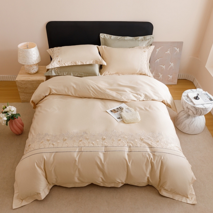 91家纺网 家纺一手货源 找家纺 艾莱家纺 2025新款A类100支长绒棉纯棉四件套-郁金香 郁金香-浅米驼