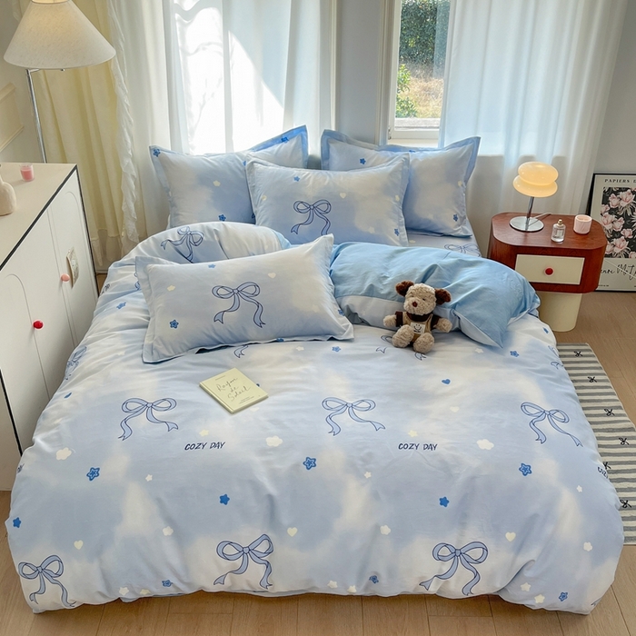 91家纺网 家纺一手货源 找家纺 菲梵家纺 2025新款小清新喷气印花全棉单品被套 蝶舞恋曲