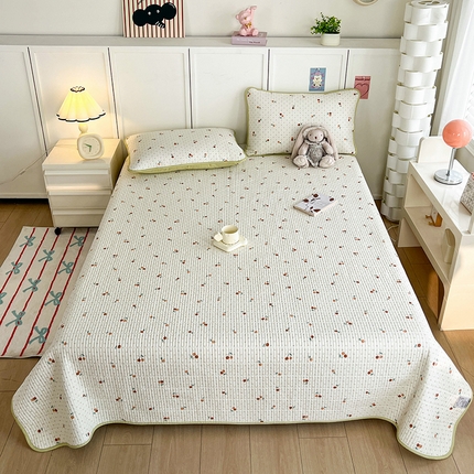 91家纺网 家纺一手货源 找家纺 沐纯家居  2025新款40支双面纯棉印花床盖三件套 樱桃芝士