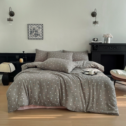 91家纺网 家纺一手货源 找家纺 （总）仟网汇 2025新款小清新有氧针织棉双层纱系列四件套