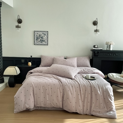 91家纺网 家纺一手货源 找家纺 （总）仟网汇 2025新款小清新有氧针织棉双层纱系列四件套