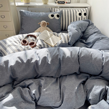 91家纺网 家纺一手货源 找家纺 丽涵家纺 2025新品全棉多巴胺混搭水洗棉毛巾绣四件套 ins混搭4-灰黑色