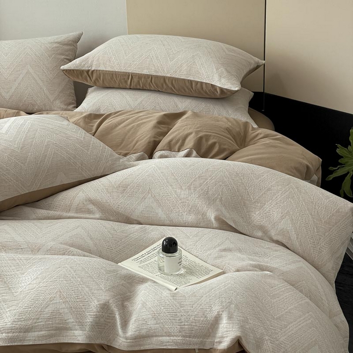 91家纺网 家纺一手货源 找家纺 ab家纺 2025新款全棉三层纱小提花四件套 伯爵-咖