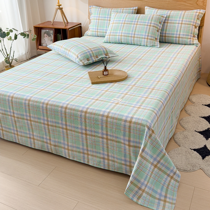 91家纺网 家纺一手货源 找家纺 仟网汇 2025新款无印纽扣原棉老粗布三件套 清爽绿