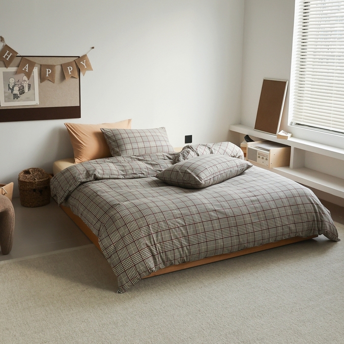 91家纺网 家纺一手货源 找家纺 梦可莱家居 2025新款全棉针织四件套【加大系列】 千鸟格