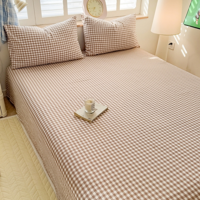 91家纺网 家纺一手货源 找家纺 温眠 2025新款A类全棉色织水洗棉床单 咖小格