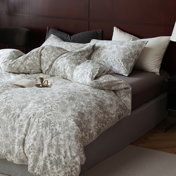 91家纺网 家纺一手货源 找家纺 梦可莱家居 2025新款全棉针织四件套【加大系列】 枝秋灰