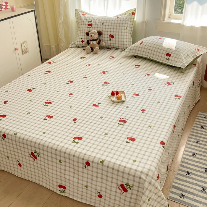 91家纺网 家纺一手货源 找家纺 菲梵家纺 2025新款小清新喷气印花全棉单品被套 爱心樱桃