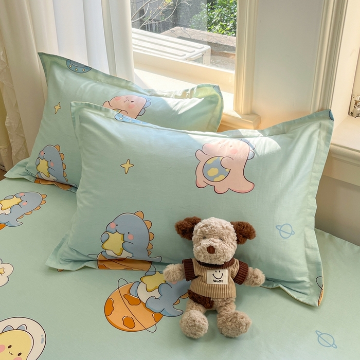 91家纺网 家纺一手货源 找家纺 菲梵家纺 2025新款小清新喷气印花全棉单品被套 太空龙