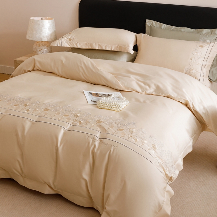 91家纺网 家纺一手货源 找家纺 艾莱家纺 2025新款A类100支长绒棉纯棉四件套-郁金香 郁金香-浅米驼