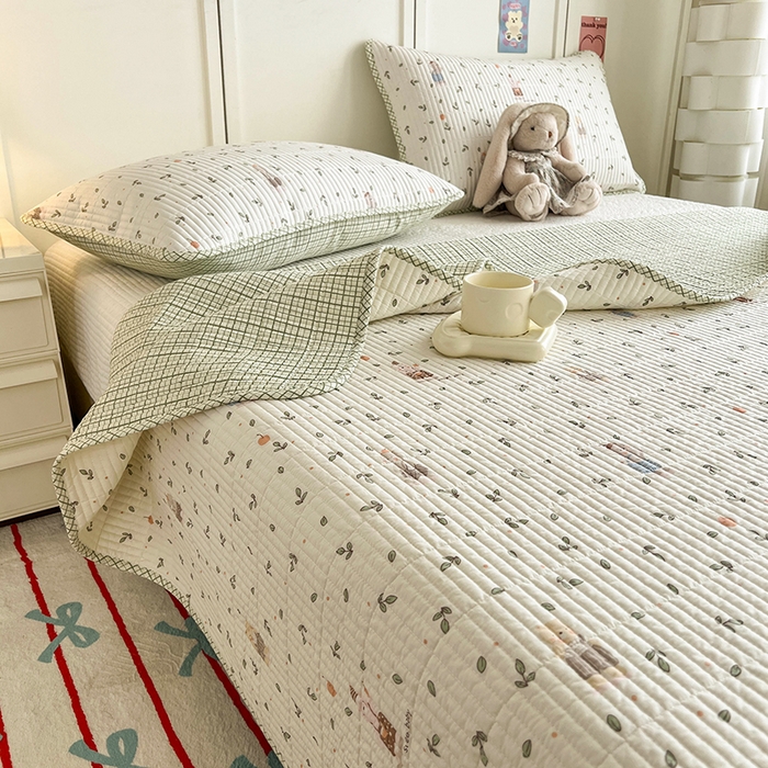 91家纺网 家纺一手货源 找家纺 沐纯家居  2025新款40支双面纯棉印花床盖三件套 小美好