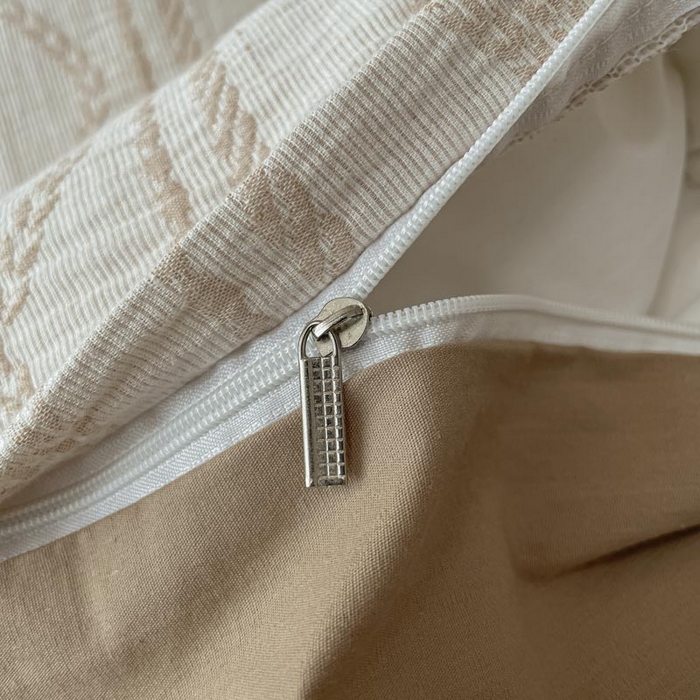 91家纺网 家纺一手货源 找家纺 ab家纺 2025新款全棉三层纱小提花四件套 暖阳-咖