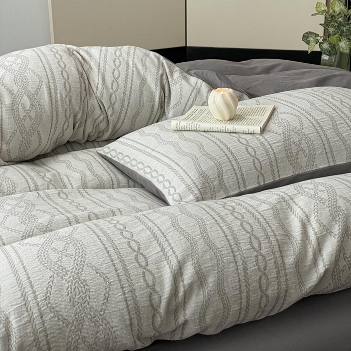 91家纺网 家纺一手货源 找家纺 ab家纺 2025新款全棉三层纱小提花四件套 暖阳-灰