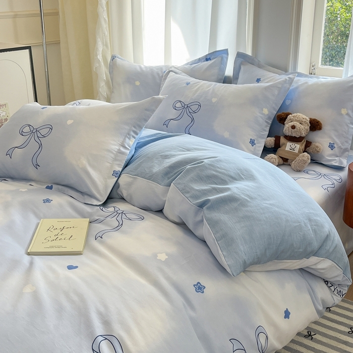 91家纺网 家纺一手货源 找家纺 菲梵家纺 2025新款小清新喷气印花全棉单品被套 蝶舞恋曲