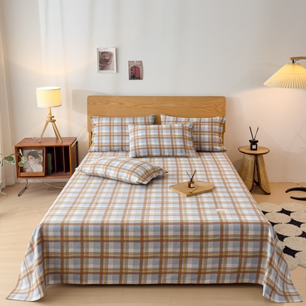 91家纺网 家纺一手货源 找家纺 仟网汇 2025新款无印纽扣原棉老粗布三件套 咖小格