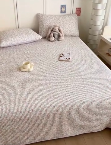 91家纺网 家纺一手货源 找家纺 沐纯家居  2025新款40支双面纯棉印花床盖三件套 紫韵