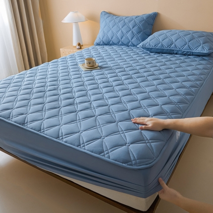 九亭家纺 2025新款A类全棉夹棉纯色床笠 轻奢-莱茵蓝