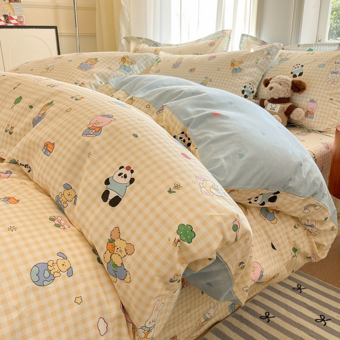 91家纺网 家纺一手货源 找家纺 菲梵家纺 2025新款小清新喷气印花全棉单品被套 森林派对