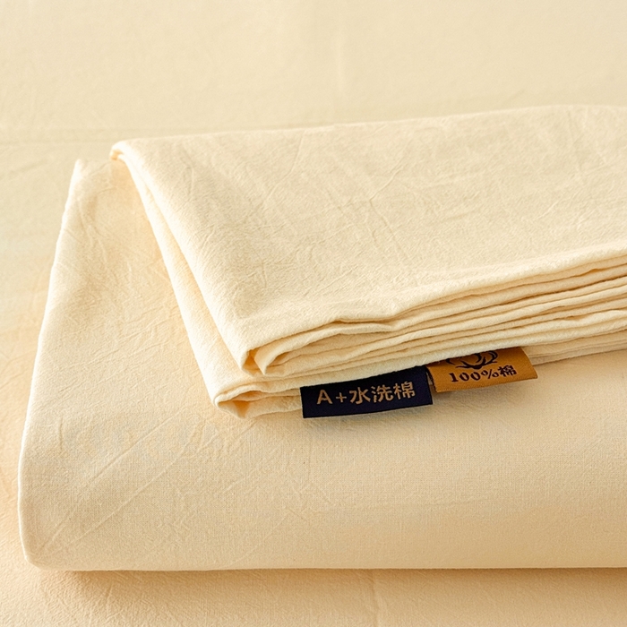 91家纺网 家纺一手货源 找家纺 温眠 2025新款A类全棉色织水洗棉床单 米黄