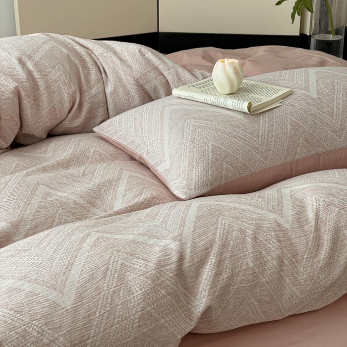 91家纺网 家纺一手货源 找家纺 ab家纺 2025新款全棉三层纱小提花四件套 伯爵 - 豆沙