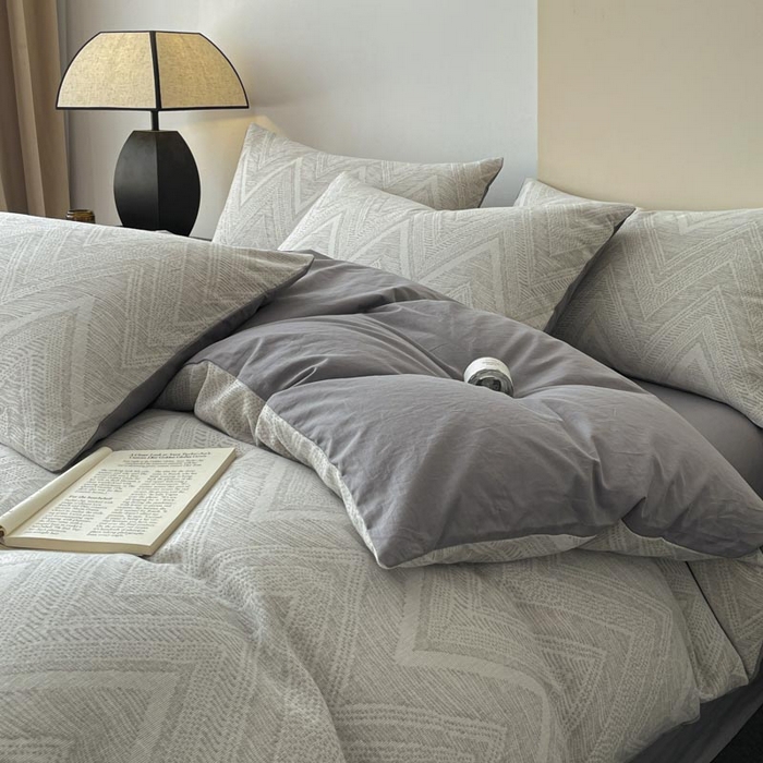 91家纺网 家纺一手货源 找家纺 ab家纺 2025新款全棉三层纱小提花四件套 伯爵-灰