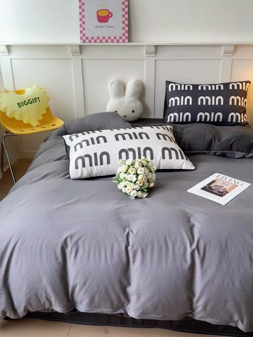 91家纺网 家纺一手货源 找家纺 海岛哥哥 2025新款设计师款双拼纯色+大版枕套系列四件套 双拼-气质灰miu