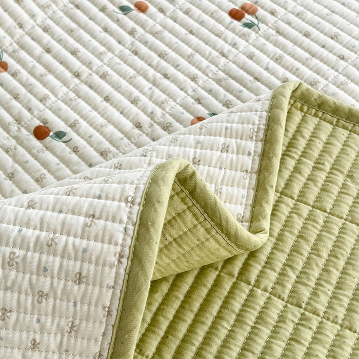 91家纺网 家纺一手货源 找家纺 沐纯家居  2025新款40支双面纯棉印花床盖三件套 樱桃芝士