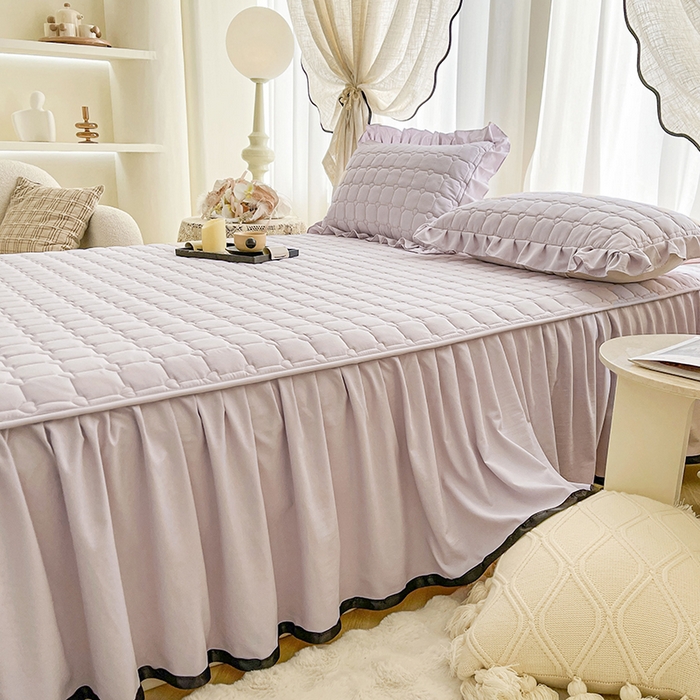 91家纺网 家纺一手货源 找家纺 笠裙家纺 2025新款防水款A类原棉水洗棉夹大豆棉加厚床裙-爱格系列 爱格-玫瑰紫