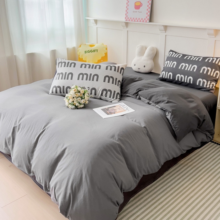 91家纺网 家纺一手货源 找家纺 海岛哥哥 2025新款设计师款双拼纯色+大版枕套系列四件套 双拼-气质灰miu