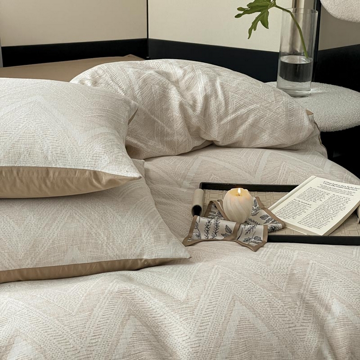 91家纺网 家纺一手货源 找家纺 ab家纺 2025新款全棉三层纱小提花四件套 伯爵-咖