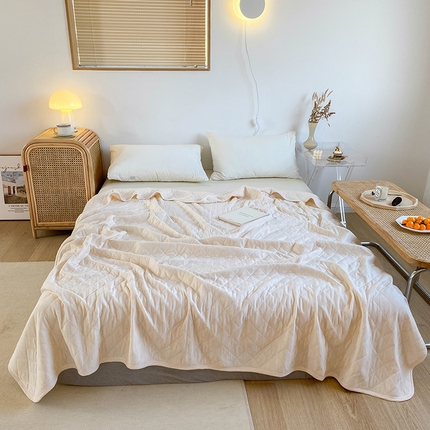 91家纺网 家纺一手货源 找家纺 尺素 2025新款针织棉夏被系列-奶油 奶油黄