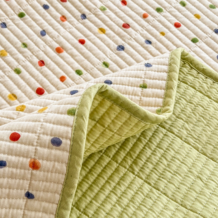 91家纺网 家纺一手货源 找家纺 沐纯家居  2025新款40支双面纯棉印花床盖三件套 波点多多