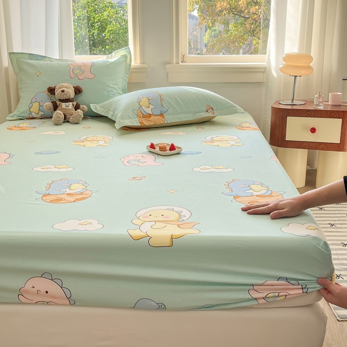 91家纺网 家纺一手货源 找家纺 菲梵家纺 2025新款小清新喷气印花全棉单品被套 太空龙