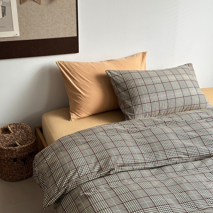 91家纺网 家纺一手货源 找家纺 梦可莱家居 2025新款全棉针织四件套【加大系列】 千鸟格