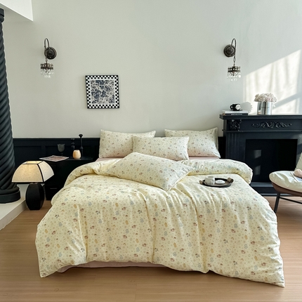 91家纺网 家纺一手货源 找家纺 （总）仟网汇 2025新款小清新有氧针织棉双层纱系列四件套