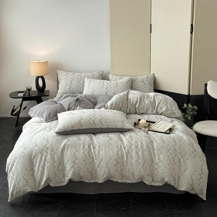 ab家纺 2025新款全棉三层纱小提花四件套 素影-灰