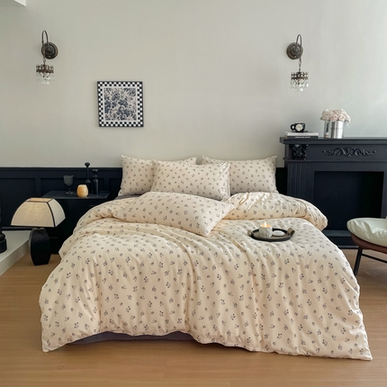 91家纺网 家纺一手货源 找家纺 （总）仟网汇 2025新款小清新有氧针织棉双层纱系列四件套